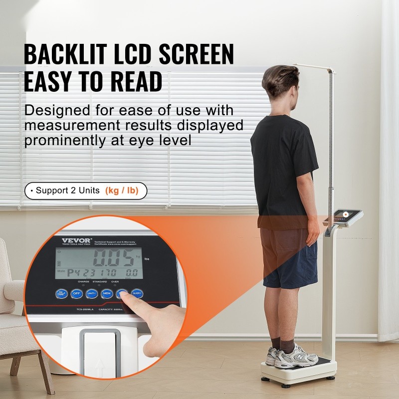 Digitaalinen lääkärivaaka ammattilaiskäyttöön painokapasiteetti 299,4 kg pituusalue 88–210 cm