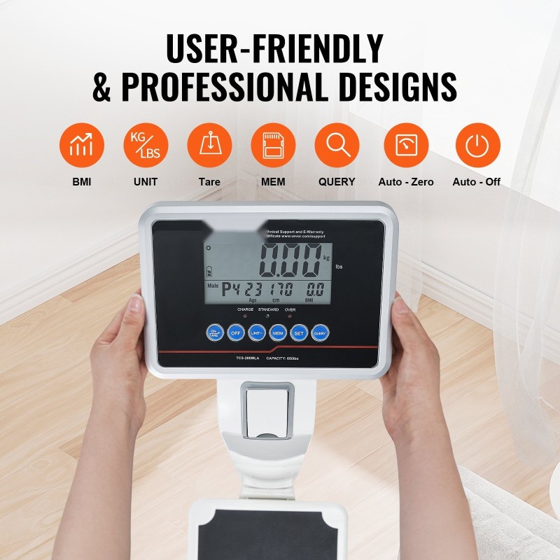 Digitaalinen lääkärivaaka ammattilaiskäyttöön painokapasiteetti 299,4 kg pituusalue 88–210 cm