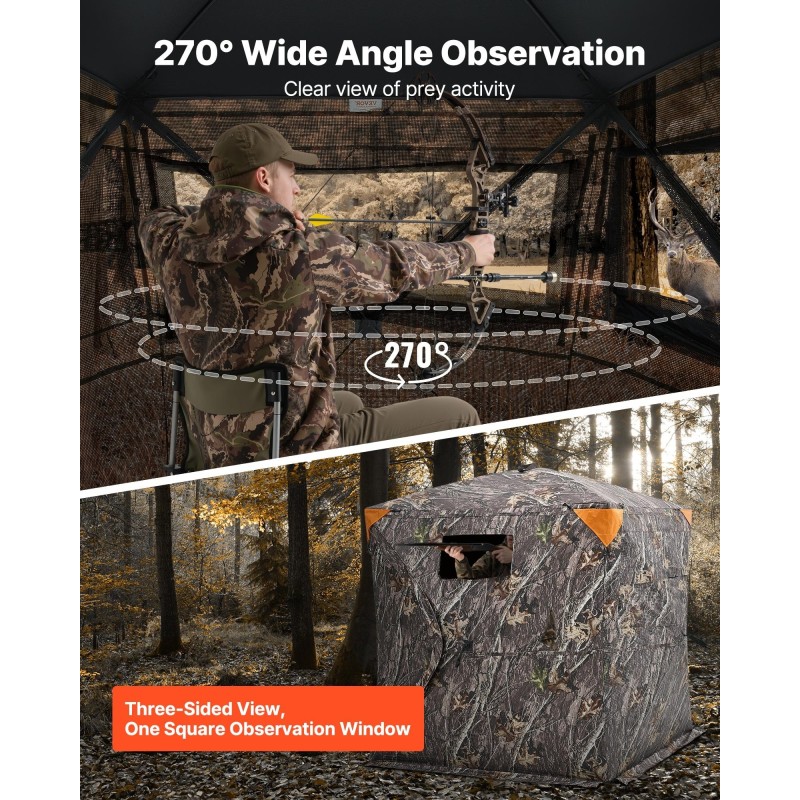 Metsästyskoppi maastokuvioitu 150D kangas kahdelle tai kolmelle henkilölle 270 asteen yksisuuntainen verkko