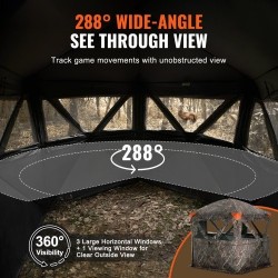 Maastokuvioitu metsästyskatos 150D kangas 6–7 hengelle 288 asteen näkyvyys 4 vaakasuuntaista ikkunaa