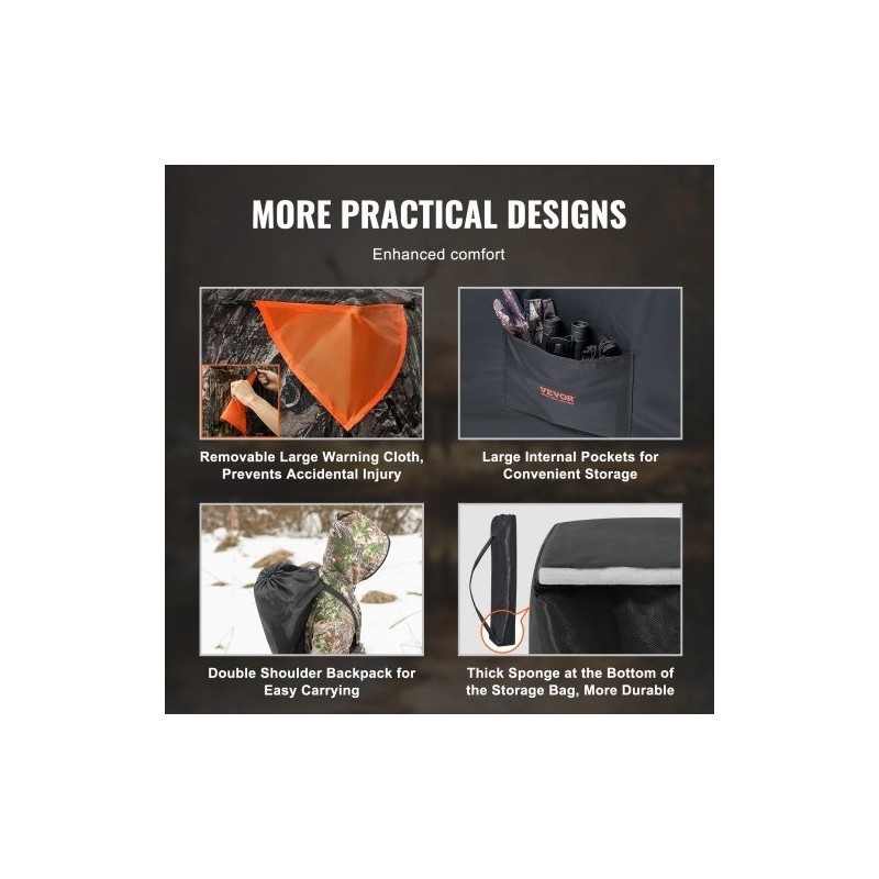 Maastokuvioitu metsästyskatos 150D kangas 6–7 hengelle 288 asteen näkyvyys 4 vaakasuuntaista ikkunaa