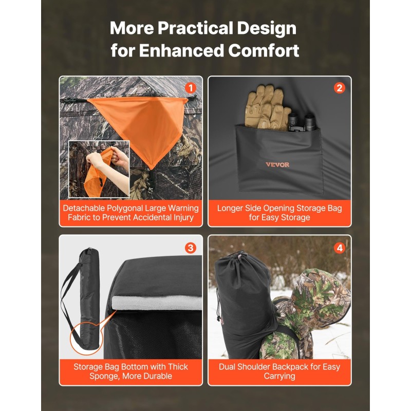 Maastokuvioitu metsästysmaja 150D kangas 270 asteen näkymä 3 ikkunalla 1–2 henkilölle