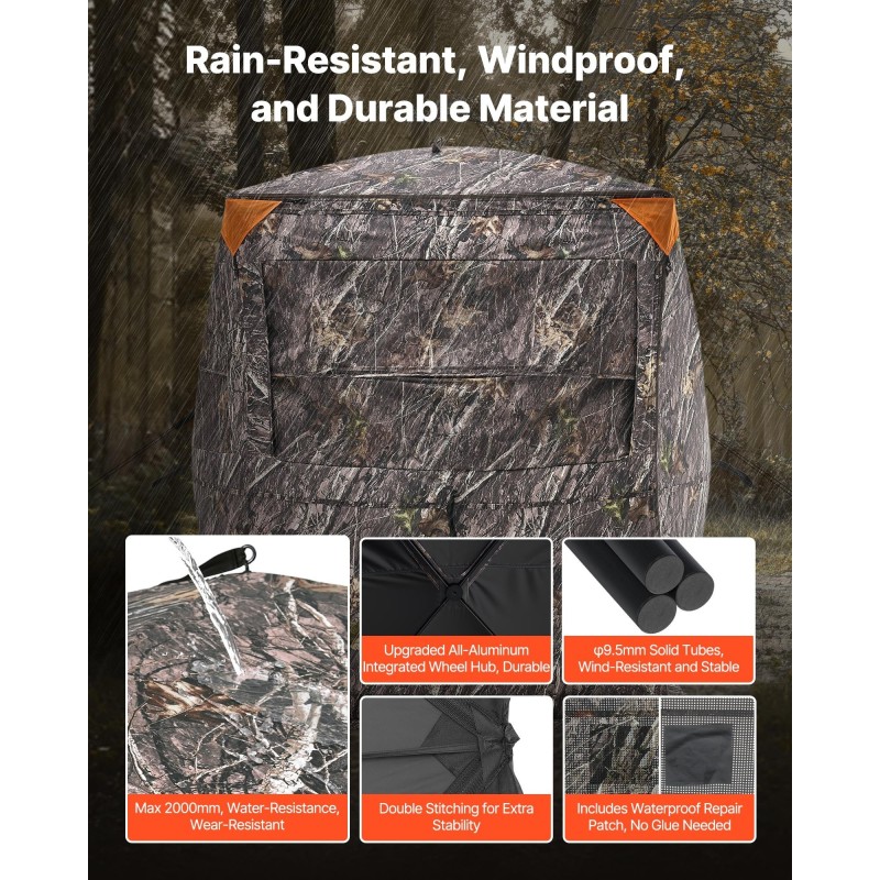 Metsästysteltta kahdelle tai kolmelle vedenpitävällä maastokankaalla kolmijalkatuolilla kantolaukulla metsästykseen