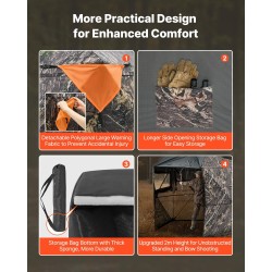 Metsästysteltta 6–7 hengelle 288 asteen näkymä vedenpitävä 150D naamiointikangas kantolaukku mukana