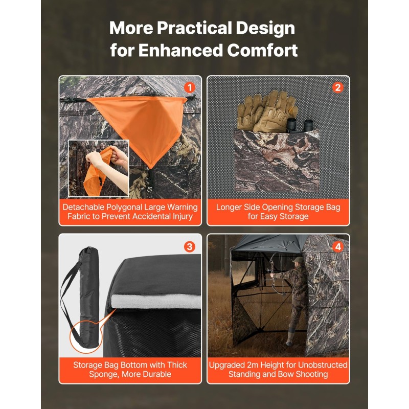 Metsästysteltta 6–7 hengelle 288 asteen näkymä vedenpitävä 150D naamiointikangas kantolaukku mukana