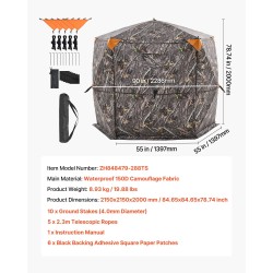 Metsästysteltta 6–7 hengelle 288 asteen näkymä vedenpitävä 150D naamiointikangas kantolaukku mukana