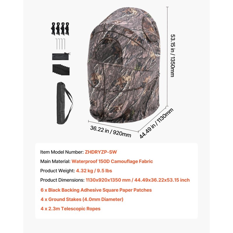 Maastoteltta yhden hengen vedenpitävä 150D maastokangas metsästykseen kantolaukulla hiljaisella vetoketjuovella