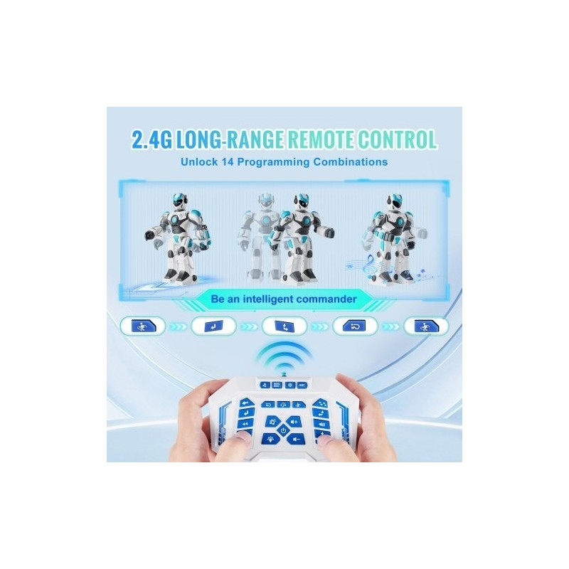 Radiolla ohjattava robotti ohjelmoitava eleohjauksella ja ääniohjauksella laulava 6–12-vuotiaille