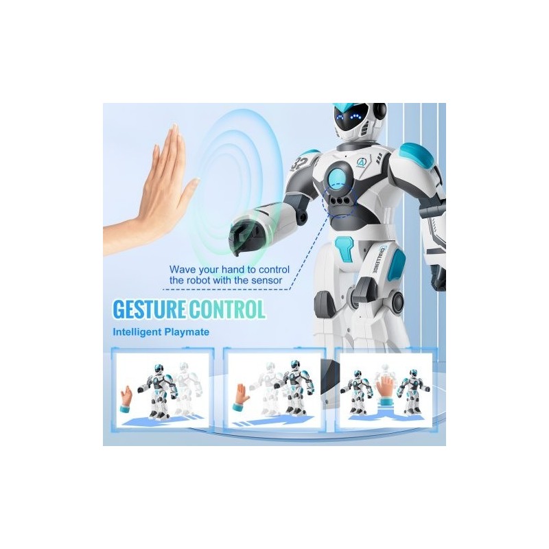 Radiolla ohjattava robotti ohjelmoitava eleohjauksella ja ääniohjauksella laulava 6–12-vuotiaille