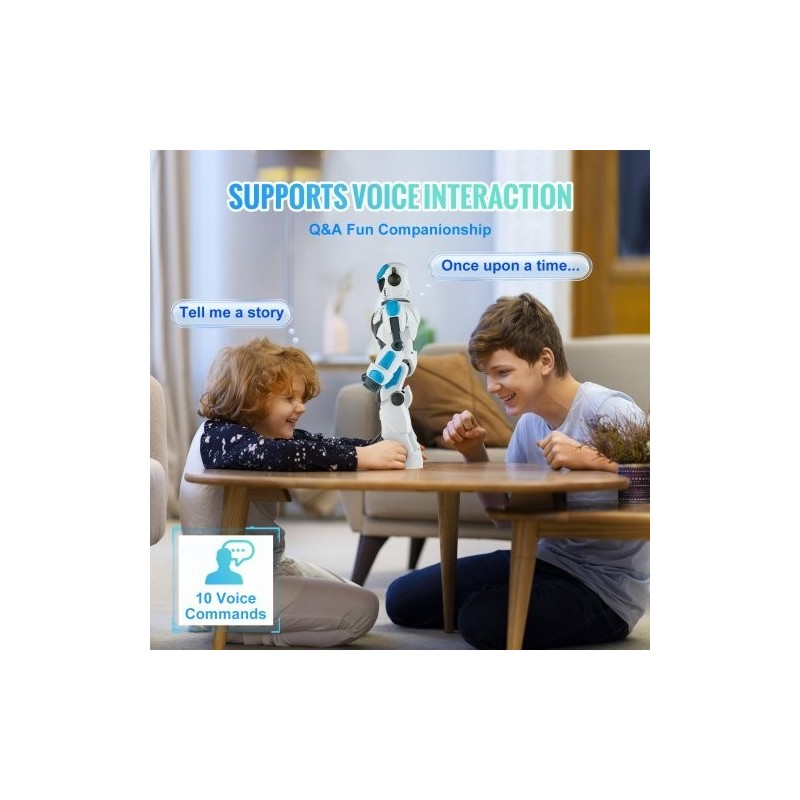 Radiolla ohjattava robotti ohjelmoitava eleohjauksella ja ääniohjauksella laulava 6–12-vuotiaille