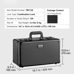 Korttikotelo alumiiniseosrunko neljä lokeroa yhdeksänkymmentä millimetriä leveät korttipaikat numerolukolla