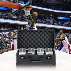 Korttikotelo alumiiniseosrunko neljä lokeroa yhdeksänkymmentä millimetriä leveät korttipaikat numerolukolla