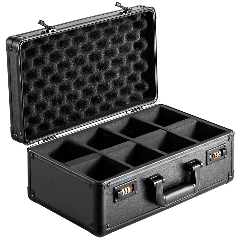 Korttikotelo alumiiniseosrunko neljä lokeroa yhdeksänkymmentä millimetriä leveät korttipaikat numerolukolla