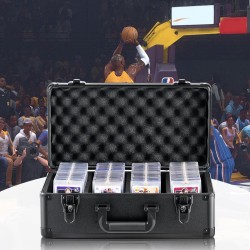 Korttilaatikko alumiiniseosrunkoinen 4 leveää lokeroa 108 PSA-korttia avainlukolla vaahtomuovivälilevyin