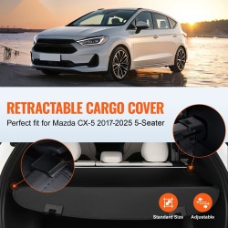 Tavaratilan suojaverho vedettävä alumiiniseos PVC-nahkajäljitelmä musta Mazda CX-5 2017–2025 5-paikkainen