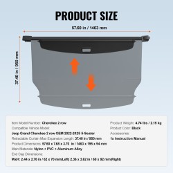 Rullattava tavaratilan suojapeite alumiinirunko PVC-nahkatextuuri musta yhteensopiva Jeep Grand Cherokee 2022–2025 5-paikkainen