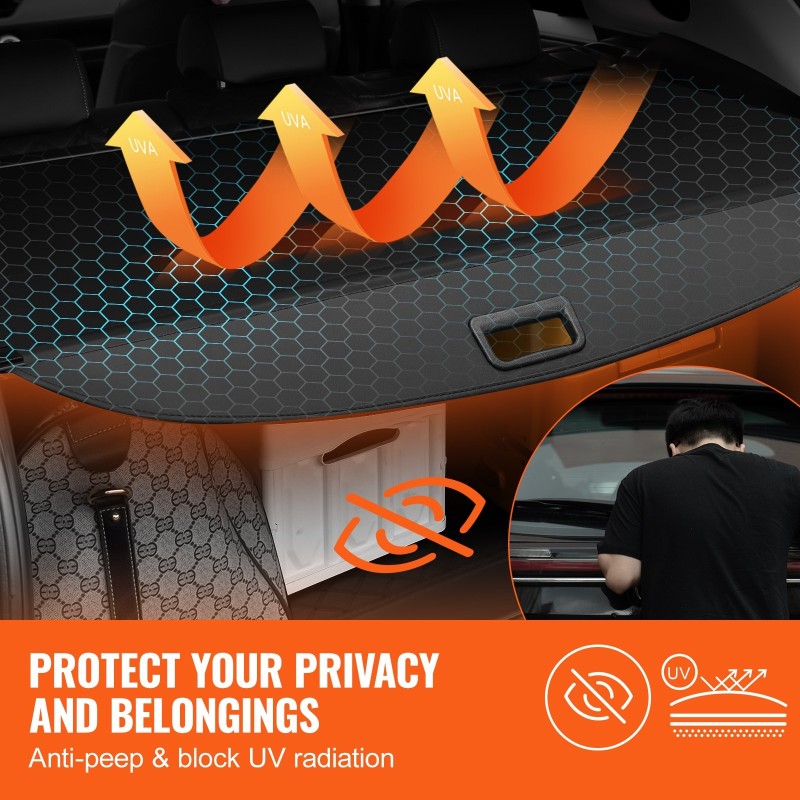 Takakontin rullaverho alumiiniseosrunko PVC-nahkapinta musta GMC Terrain ja Chevrolet Equinox 2018–2024 5-paikkainen