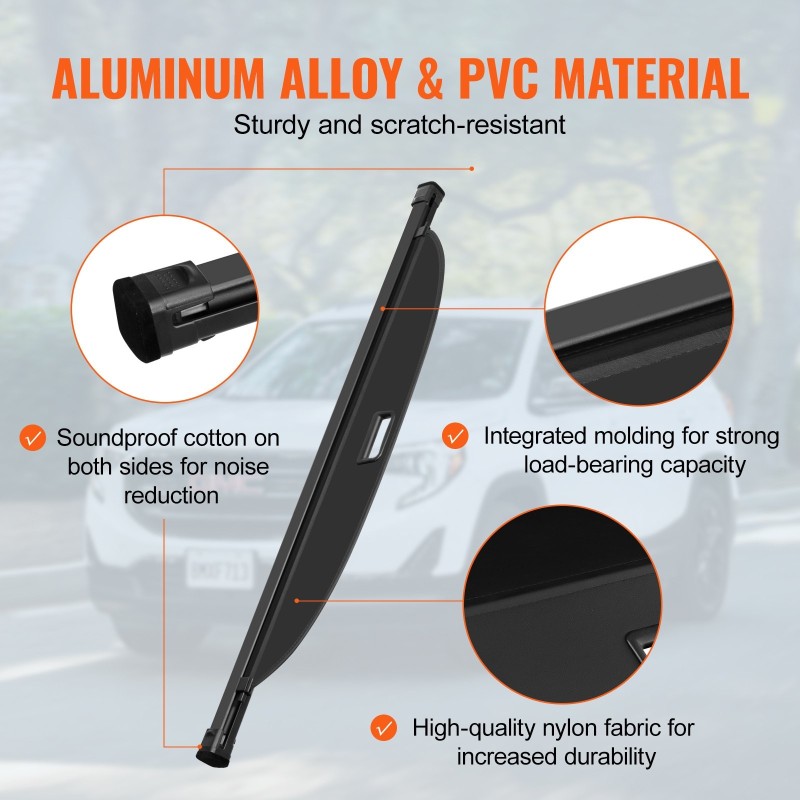 Takakontin rullaverho alumiiniseosrunko PVC-nahkapinta musta GMC Terrain ja Chevrolet Equinox 2018–2024 5-paikkainen