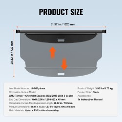 Takakontin rullaverho alumiiniseosrunko PVC-nahkapinta musta GMC Terrain ja Chevrolet Equinox 2018–2024 5-paikkainen