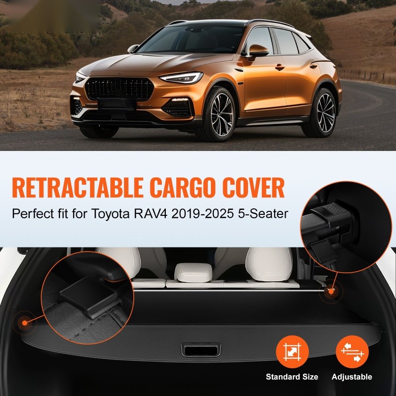 Tavaratilan rullasuoja Toyota RAV4 2019–2025 5-paikkainen alumiiniseosrunko nahkajäljitelmäpinta musta