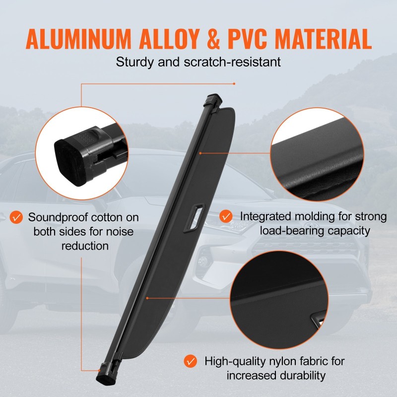 Tavaratilan rullasuoja Toyota RAV4 2019–2025 5-paikkainen alumiiniseosrunko nahkajäljitelmäpinta musta