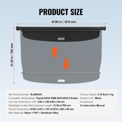 Tavaratilan rullasuoja Toyota RAV4 2019–2025 5-paikkainen alumiiniseosrunko nahkajäljitelmäpinta musta