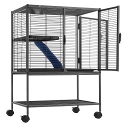 Jauhemaalattu metallihäkki kaksitasoinen pyörillä koko 610x440x865 mm tiheällä verkolla