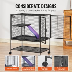 Jauhemaalattu metallihäkki kaksitasoinen pyörillä koko 610x440x865 mm tiheällä verkolla