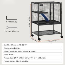 Jauhemaalattu metallihäkki kaksitasoinen pyörillä koko 610x440x865 mm tiheällä verkolla