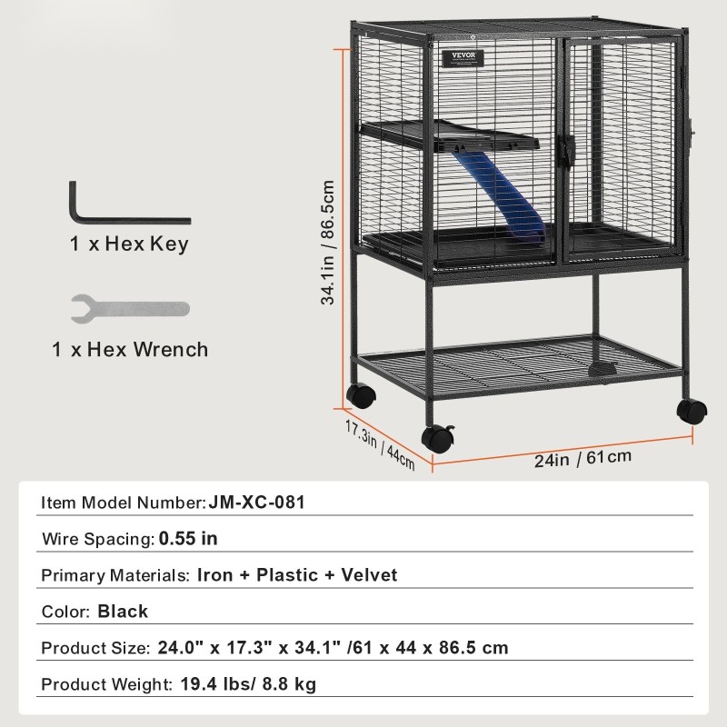 Jauhemaalattu metallihäkki kaksitasoinen pyörillä koko 610x440x865 mm tiheällä verkolla