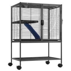 Jauhemaalattu metallihäkki kaksitasoinen pyörillä koko 610x440x865 mm tiheällä verkolla