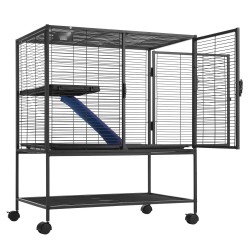 Pieneläinhäkki 2 tasoinen jauhemaalattu metalliverkko 770 520 920 mm liukumaton ramppi ulosvedettävä pohjatarjotin lukittavat