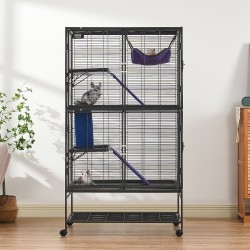 Metallinen 4-tasoinen pieneläinhäkki 164 cm korkea pyörillä pieneläimille