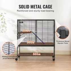 Lemmikkihäkki kaksitasoinen jauhemaalattu metallinen liukumattomalla rampilla ja ulosvedettävällä alustalla lukittavilla