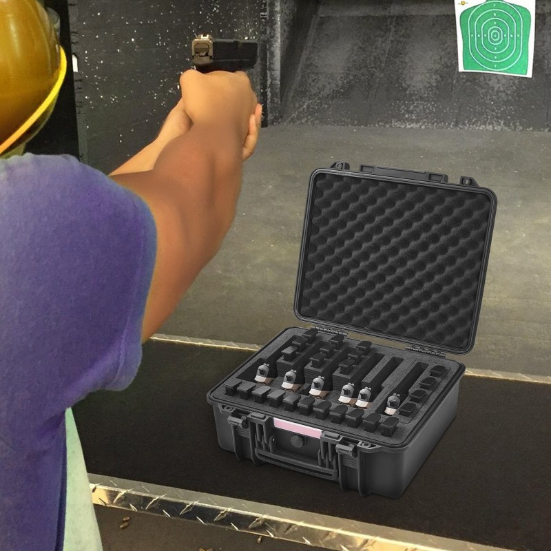 Kova PP-kuorinen pistoolikotelo 6 pistoolille PU-vaahtovuoraus IP67 TSA-hyväksytty