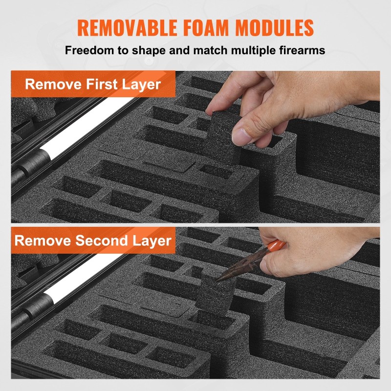 Kovakotelo pistoolille PP-kuori esileikattu vaahtomuovisisus 5 aseelle vesitiivis IP67 475×415×223 mm