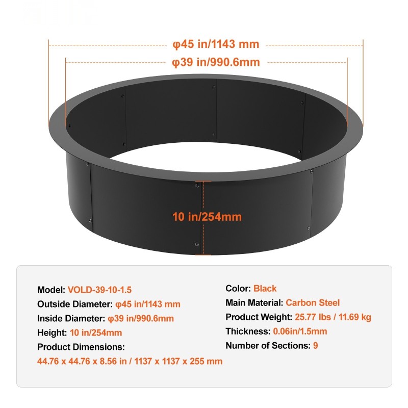 Tulirengas hiiliteräs ulkohalkaisija 1143 mm sisähalkaisija 990 mm korkeus 254 mm