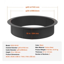 Tulipesän rengas hiiliterästä 39 tuumaa sisä 45 tuumaa ulko 2,5 mm paksu