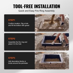 Tulikehä hiiliteräksinen mattamusta neliö 36x36/30x30 tuumaa 10 tuumaa korkea ulkokäyttöön