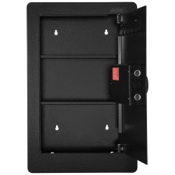 Seinään upotettava kylmävalssattu teräksinen kassakaappi 65 cm korkea 3 hyllyä näppäinlukko