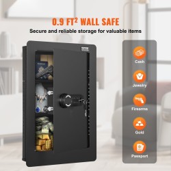 Seinään upotettava kylmävalssattu teräksinen kassakaappi 65 cm korkea 3 hyllyä näppäinlukko