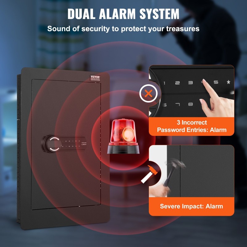 Seinään upotettava kylmävalssattu teräksinen kassakaappi 65 cm korkea 3 hyllyä näppäinlukko