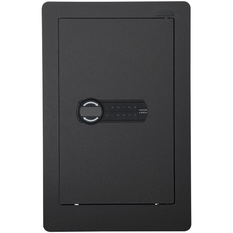 Seinään upotettava kylmävalssattu teräksinen kassakaappi 65 cm korkea 3 hyllyä näppäinlukko