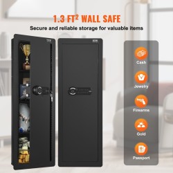 Seinään asennettava aseturvakaappi 109 cm kylmävalssattu teräs 4 hyllyä näppäimistö sormenjälkilukko