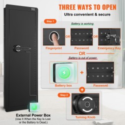 Seinään asennettava aseturvakaappi 109 cm kylmävalssattu teräs 4 hyllyä näppäimistö sormenjälkilukko