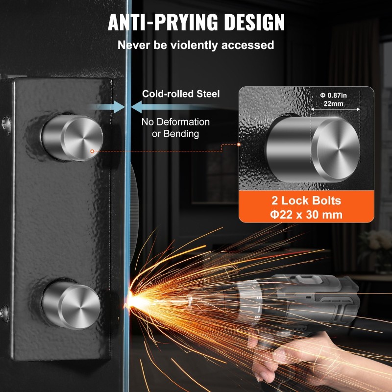 Seinään asennettava aseturvakaappi 109 cm kylmävalssattu teräs 4 hyllyä näppäimistö sormenjälkilukko