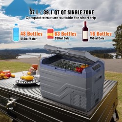 Kannettava autokylmälaite 37 L kompressorijääkaappi lämpötila -20–20 °C 12/24V ja 100–240V