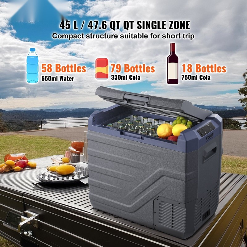 Kannettava kompressorijääkaappi-pakastin 45 L ajoneuvoihin 12/24V ja 100-240V sisävalolla