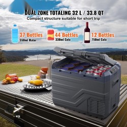 Kannettava autojääkaappi pakastin 32 l kaksialueinen −20–20 °C kompressori 12/24V