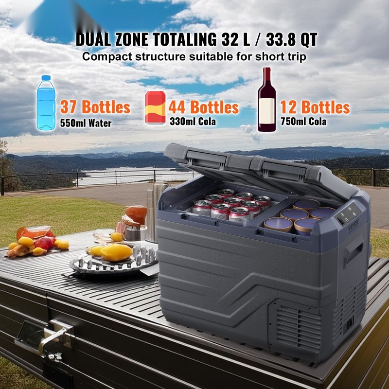 Kompressorijääkaappi 32 L kannettava säädettävä -20–20 °C 12/24 V ja 100–240 V